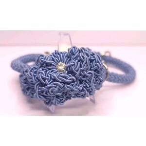 Max Pawfection Large 12-16" Blue Braided Floral 3 Flowers with Gemstone Centers